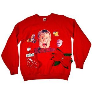 Ugly Christmas Sweater Women Size Large Home Alone SpongeBob Thrashed distressed